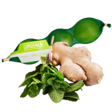 Munt zakje à 40 gram,
Bio+ gember zak à 150 gram
of limoen netje à 3 stuks